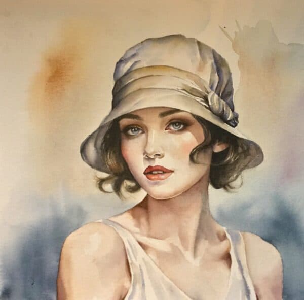 aquarelle vintage femme des années folle et chapeau cloche